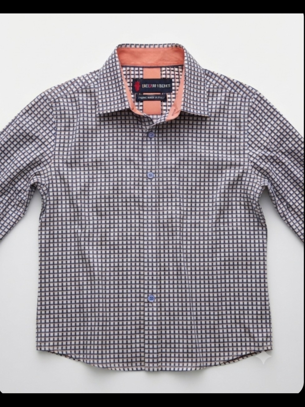 Luciano Visconti Boys Blue Orange Plaid Button-Down Shirt Size 12 Italian Fabric